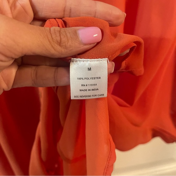 3/15 💚 Romeo & Juliet Couture V-neck Button Up Front Tie Batwing Sleeve Coral - Picture 6 of 7